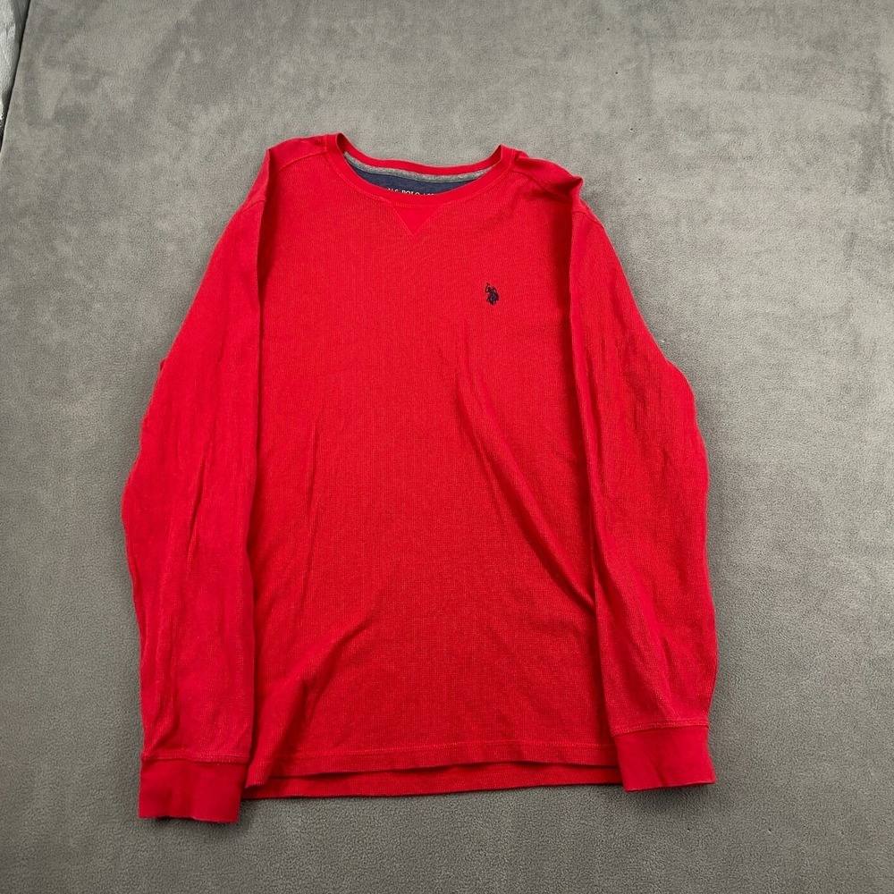 U.S. Polo Assn Thermal Crew Neck Shirt Mens XL Red Cotton Knit Embroidered Logo